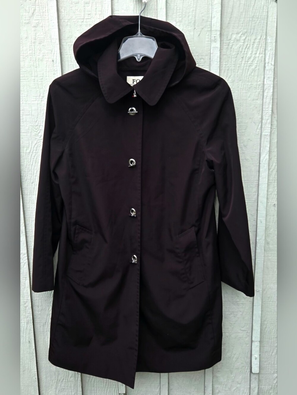 Fog by London Fog Black Hooded Raincoat Trench Jacket Size L